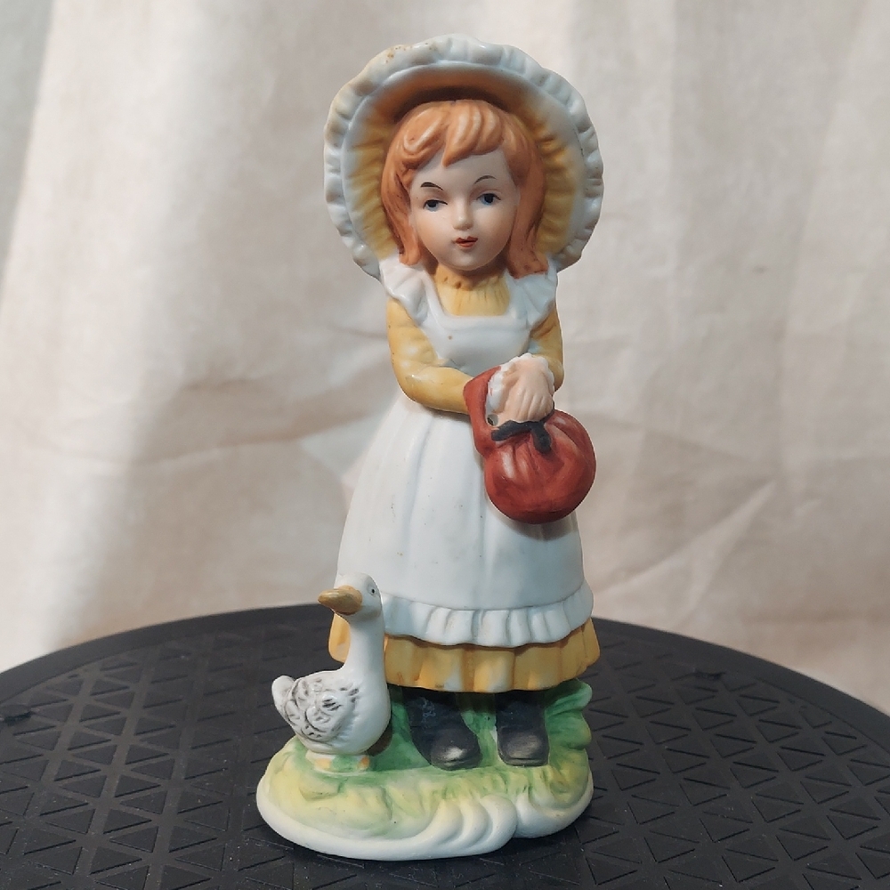 Vintage UCGC Porcelain Girl with Duck Figurine - Made in Taiwan (6"H x 3"W)